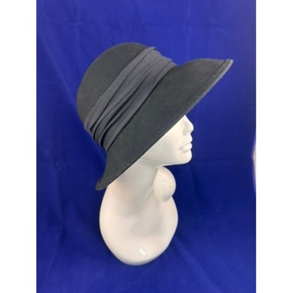 Black Wool Cloche Hat Wide Brim Women Y2K 90s Soft Felt San Diego Style